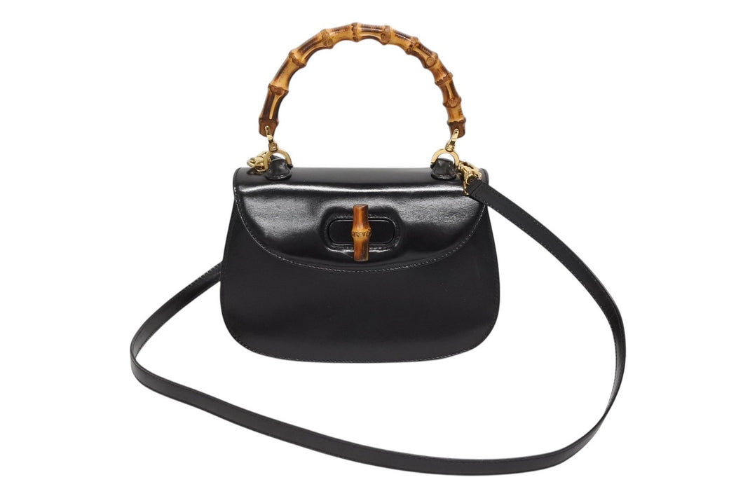 GUCCI グッチ バンブー ハンドバッグ 000 099 0633 カーフスキン ブラック ゴールド金具 バンブー 美品 中古 4b008640
