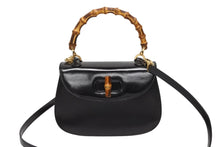 画像をギャラリービューアに読み込む, GUCCI グッチ バンブー ハンドバッグ 000 099 0633 カーフスキン ブラック ゴールド金具 バンブー 美品 中古 4b008640