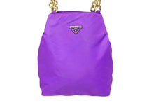 画像をギャラリービューアに読み込む, PRADA プラダ ハンドバッグ トライアングル ロゴ ナイロン ゴールド金具 黒 パープル 美品 中古 4b008658