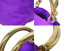 画像をギャラリービューアに読み込む, PRADA プラダ ハンドバッグ トライアングル ロゴ ナイロン ゴールド金具 黒 パープル 美品 中古 4b008658