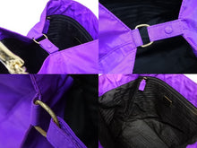 画像をギャラリービューアに読み込む, PRADA プラダ ハンドバッグ トライアングル ロゴ ナイロン ゴールド金具 黒 パープル 美品 中古 4b008658