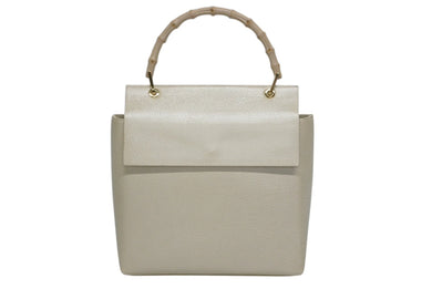 極美品 GUCCI グッチ バンブー ハンドバッグ 1886 ウッドハンドル アイボリー レザー スウェード ゴールド金具 中古 4b008673