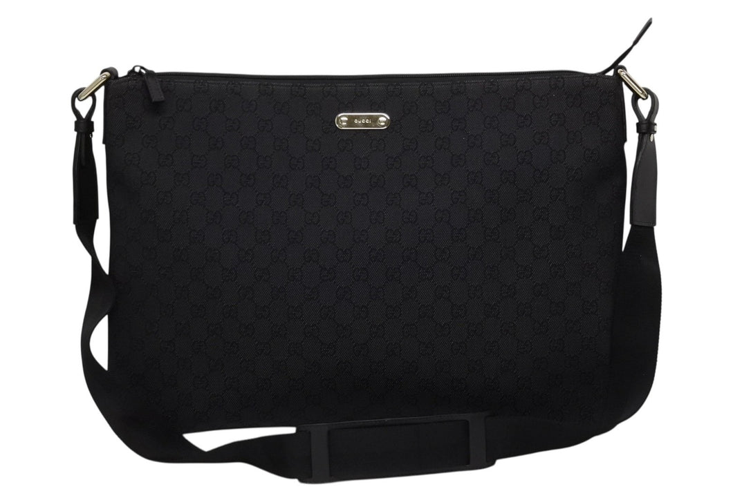 極美品 GUCCI グッチ ワンショルダーバッグ 190628 レザー GGキャンバス ブラック シルバー金具 中古 4b008674