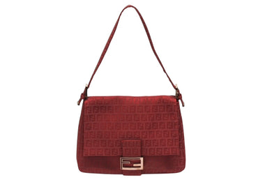 FENDI フェンディ ズッキーノ マンマバケット ワンショルダーバッグ 8BR001 キャンバス レッド ピンクゴールド金具 美品 中古 4b008678