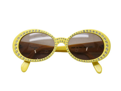 極美品 CHANEL シャネル オーバル サングラス アイウェア 05256 30858 ココマーク ラインストーン イエロー 中古 4b008682