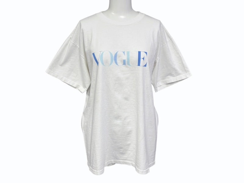 極美品 VINTAGE ヴィンテージ 90's VOGUE MAGAZINE ヴォーグ マガジン 半袖Tシャツ サイズL ホワイト ブルー 中古 4b008692