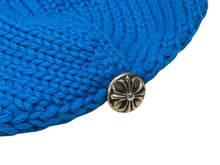 画像をギャラリービューアに読み込む, 未使用 CHROME HEARTS クロムハーツ クロスパッチ ニットキャップ ビーニー カシミヤ レザー シルバー925 パープル ブルー 中古 4b008696