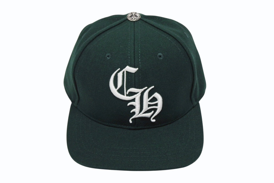 新品未使用 CHROME HEARTS クロムハーツ HAT 6 PANEL CAP ON FIELD BSBL CH刺繍 ベースボールキャップ ONE SIZE グリーン 中古 4b008716