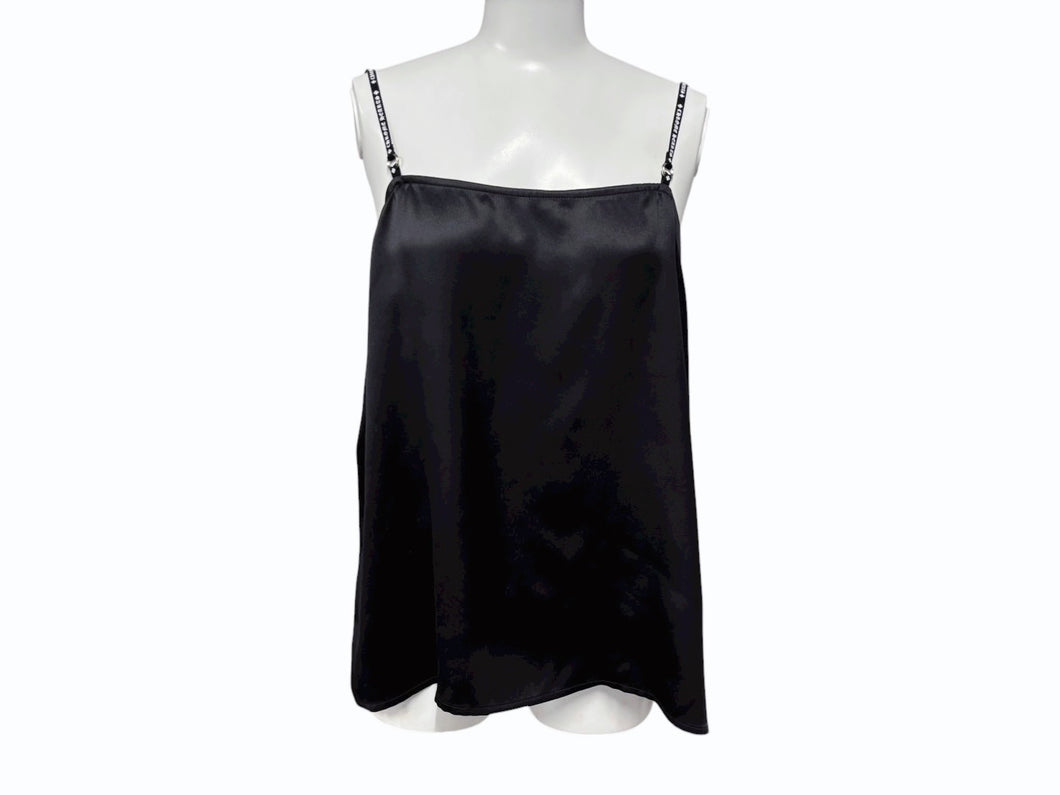 新品未使用 CHROME HEARTS クロムハーツ SHIRT W A LA MODE シルクキャミソール サイズL ブラック シルバー925 ロゴストラップ 中古 4b008717