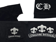 Load image into Gallery viewer, CHROME HEARTS クロムハーツ 半袖Tシャツ サイズM BSフレア スクロールラベルロゴ プリント ブラック 美品 中古 4b008749