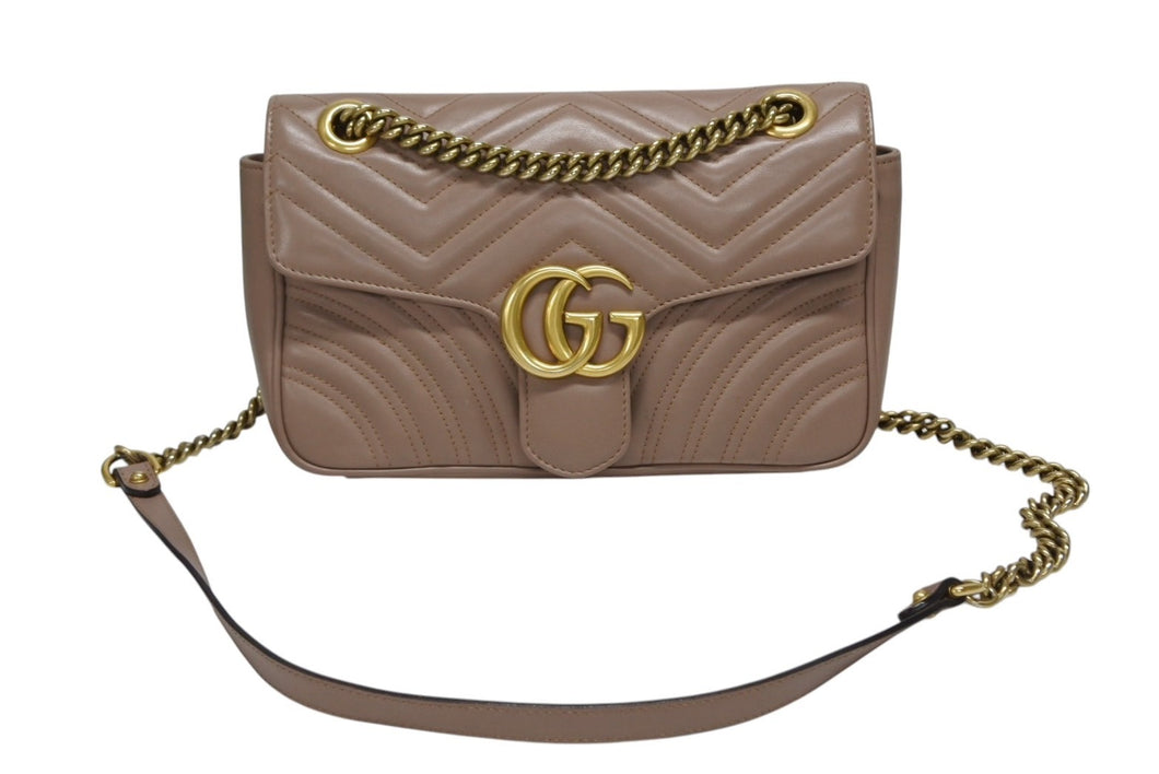 GUCCI グッチ GGマーモント キルティングステッチ チェーンショルダー レザーバッグ 443497 ダスティピンク 美品 中古 4b008787