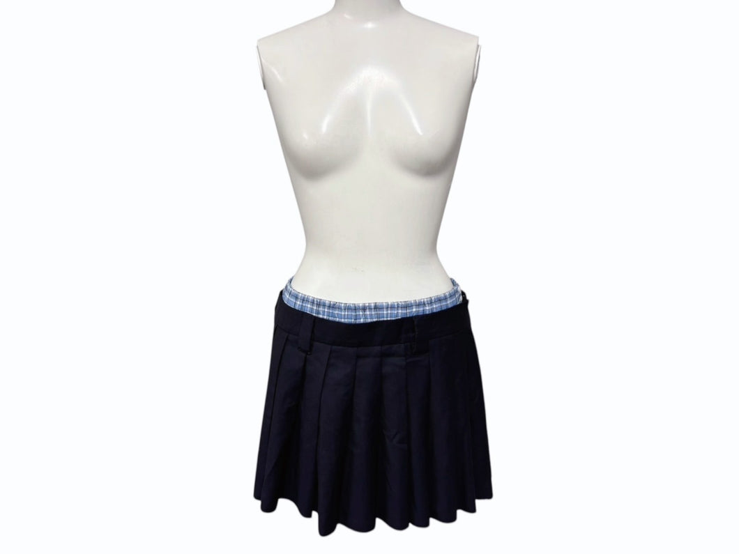 新品未使用 MIUMIU ミュウミュウ プリーツ バタヴィア ミニスカート MG2388 サイズ36 ネイビー チェック柄 レイヤード 中古 4b008821