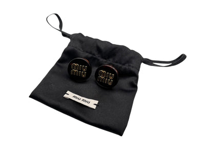 極美品 MIUMIU ミュウミュウ イヤリング べっ甲カラー ブラウン ゴールド ロゴ金具 中古 4b008822