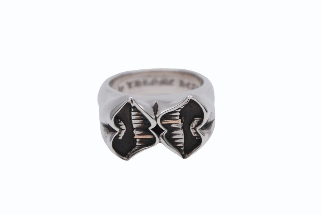 極美品 CHROME HEARTS クロムハーツ DOUBLE CHOMPER TOOTH ダブル チョンパー リング 重量約20.6g サイズ17号 中古 4b008824