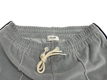 Load image into Gallery viewer, 極美品 CELINE セリーヌ トラックスーツパンツ ベルベットジャージー サイズS RP066748Q グレー ネイビー アイボリー 中古 4b008853