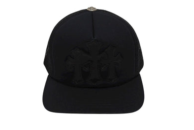 新品未使用 CHROME HEARTS クロムハーツ TRUCKER CAP トラッカーキャップ セメタリーレザーパッチ メッシュキャップ ブラック 中古 4b008861