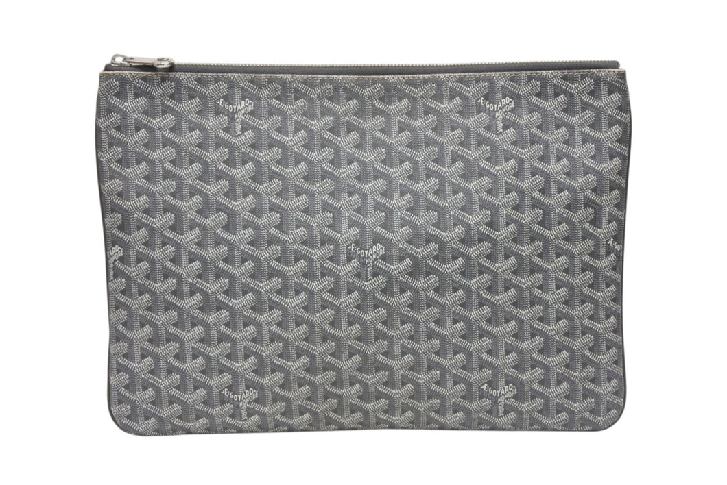 GOYARD ゴヤール セナMGM クラッチバッグ ゴヤールディンキャンバス グレー フランス製 シルバー金具 美品 中古 4b008874