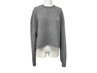 極美品 MIUMIU ミュウミュウ ニット ロゴ MML804 S232 1XS9 イタリア製 ウール カシミヤ グレー ホワイト サイズ38 中古 4b008883