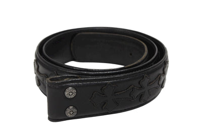 CHROME HEARTS クロムハーツ ベルト ストラップ サイズ34 セメタリー クロスパッチ シルバー925 レザー 美品 中古 4b008906
