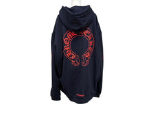 画像をギャラリービューアに読み込む, CHROME HEARTS クロムハーツ パーカー フーディ フローラル ホースシュープリント ネイビー レッド サイズXL 美品 中古 4c069628