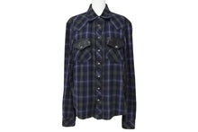 Load image into Gallery viewer, CHROME HEARTS クロムハーツ レザー切り替え 長袖ネルシャツ サイズSM フレアニー クロスボールボタン チェック柄 美品 中古 4b008920