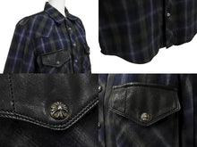 Load image into Gallery viewer, CHROME HEARTS クロムハーツ レザー切り替え 長袖ネルシャツ サイズSM フレアニー クロスボールボタン チェック柄 美品 中古 4b008920
