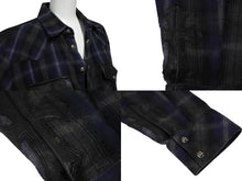 Load image into Gallery viewer, CHROME HEARTS クロムハーツ レザー切り替え 長袖ネルシャツ サイズSM フレアニー クロスボールボタン チェック柄 美品 中古 4b008920