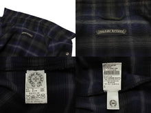 Load image into Gallery viewer, CHROME HEARTS クロムハーツ レザー切り替え 長袖ネルシャツ サイズSM フレアニー クロスボールボタン チェック柄 美品 中古 4b008920