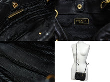 Load image into Gallery viewer, PRADA プラダ プリーツデザイン 2WAY ミニハンドバッグ ショルダーバッグ ロゴ レザー ブラック ゴールド金具 美品 中古 4b008959