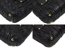 Load image into Gallery viewer, PRADA プラダ プリーツデザイン 2WAY ミニハンドバッグ ショルダーバッグ ロゴ レザー ブラック ゴールド金具 美品 中古 4b008959