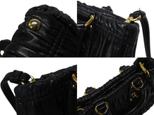 Load image into Gallery viewer, PRADA プラダ プリーツデザイン 2WAY ミニハンドバッグ ショルダーバッグ ロゴ レザー ブラック ゴールド金具 美品 中古 4b008959