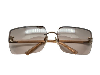 極美品 CHANEL シャネル サングラス メガネ ココマーク リムレス ブラウン メタル ゴールド金具 サイズ62◻︎15 中古 4b008971