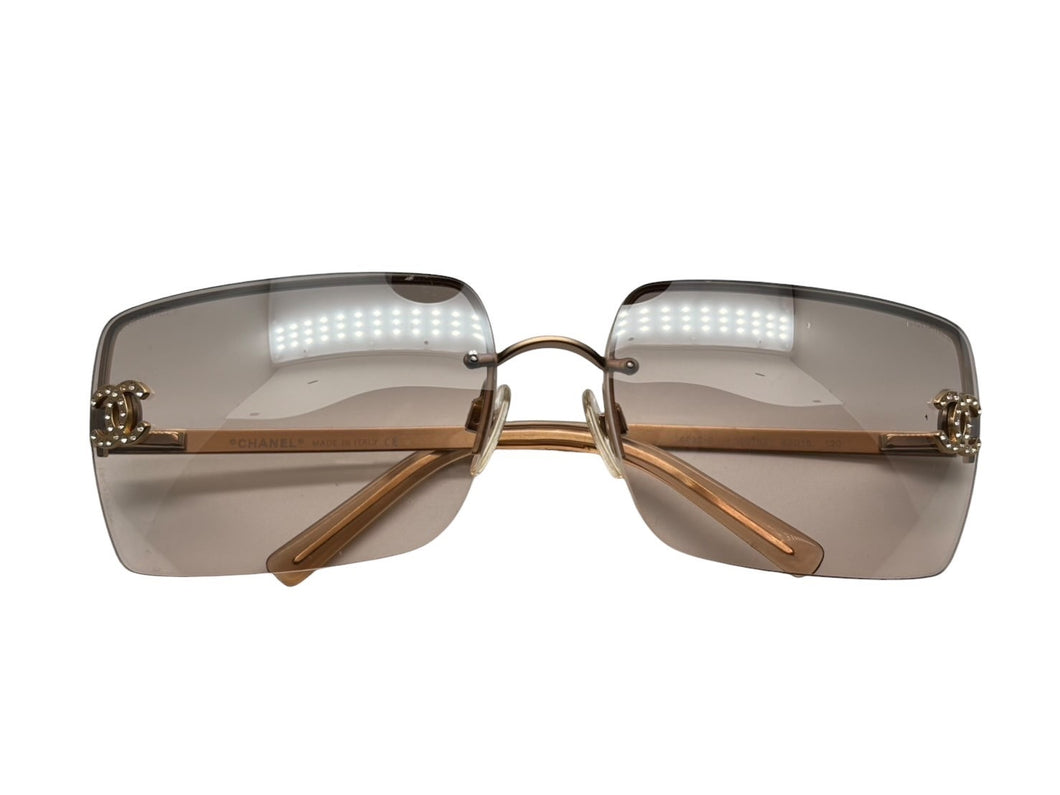 極美品 CHANEL シャネル サングラス メガネ ココマーク リムレス ブラウン メタル ゴールド金具 サイズ62◻︎15 中古 4b008971