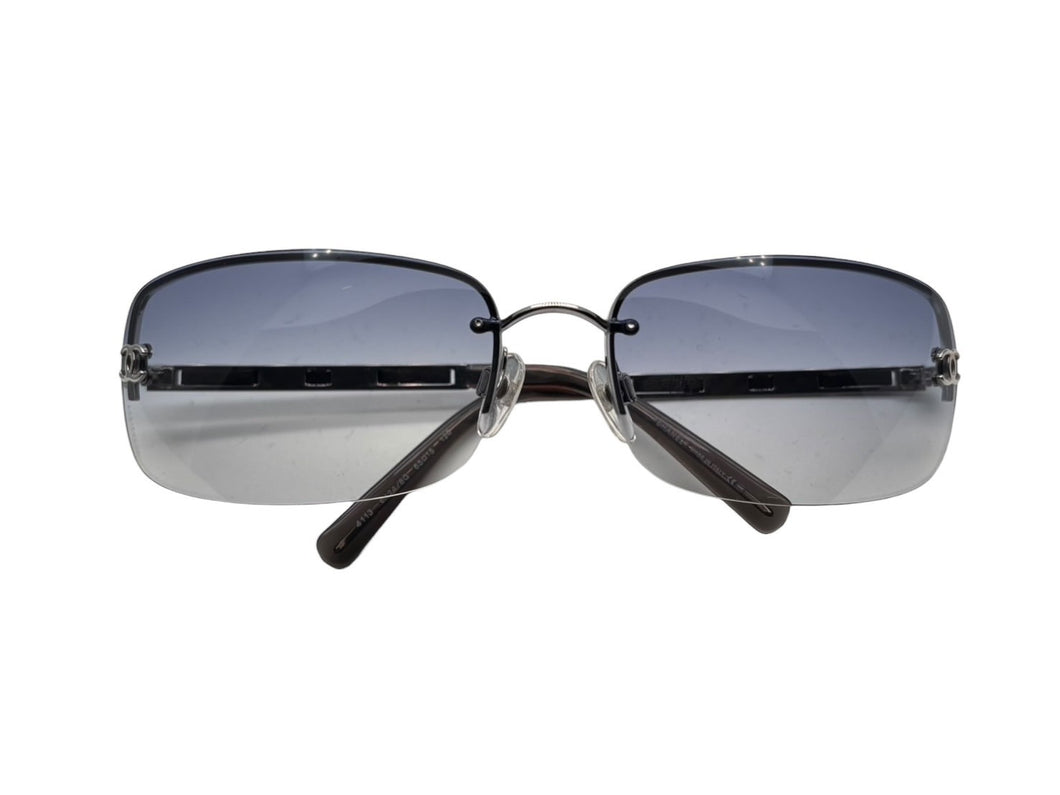 極美品 CHANEL シャネル サングラス メガネ ココマーク リムレス ブルーグレー メタル シルバー金具 サイズ65◻︎15 中古 4b008973