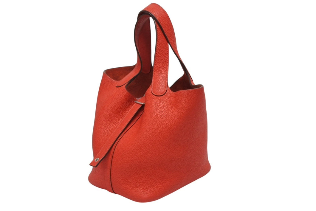 極美品 HERMES エルメス ハンドバッグ ピコタンロックPM ルージュカザック トリヨンクレマンス シルバー金具 D刻印 中古 4b009069