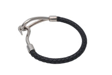 画像をギャラリービューアに読み込む, HERMES エルメス Jumbo H ジャンボブレスレット アクセサリー レザー ブラック シルバー金具 美品 中古 4b009074