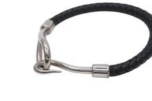 画像をギャラリービューアに読み込む, HERMES エルメス Jumbo H ジャンボブレスレット アクセサリー レザー ブラック シルバー金具 美品 中古 4b009074