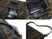 Load image into Gallery viewer, FENDI フェンディ マンマバケット ワンショルダーバッグ ズッカ柄 キャンバス レザー ブラウン ブラック ガンメタ金具 美品 中古 4b009075