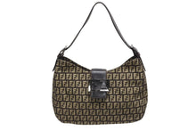 Load image into Gallery viewer, FENDI フェンディ ズッキーノ ワンショルダーバッグ 8BR036 キャンバス レザー ブラウン ベージュ ブラックメタル金具 美品 中古 4b009076