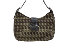 Load image into Gallery viewer, FENDI フェンディ ズッキーノ ワンショルダーバッグ 8BR036 キャンバス レザー ブラウン ベージュ ブラックメタル金具 美品 中古 4b009076