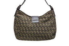 Load image into Gallery viewer, FENDI フェンディ ズッキーノ ワンショルダーバッグ 8BR036 キャンバス レザー ブラウン ベージュ ブラックメタル金具 美品 中古 4b009076