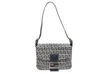 Load image into Gallery viewer, 極美品 FENDI フェンディ ズッキーノ ワンショルダーバッグ イタリア製 キャンバス レザー グレー ネイビー シルバー金具 中古 4b009081