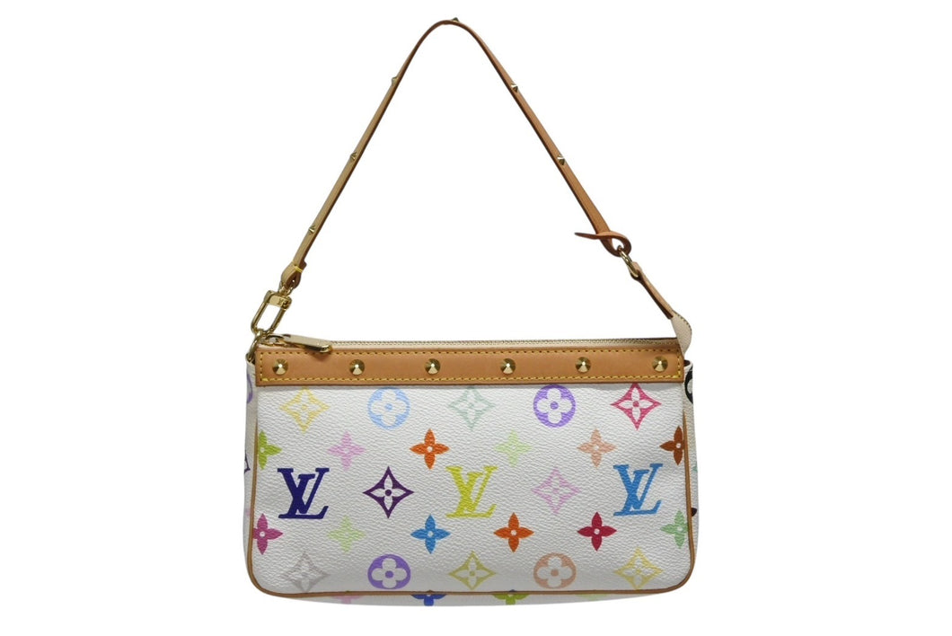 LOUIS VUITTON ルイヴィトン ポシェット アクセソワール アクセサリーポーチ M92649 ホワイト マルチカラー 村上隆 美品 中古 4b009083