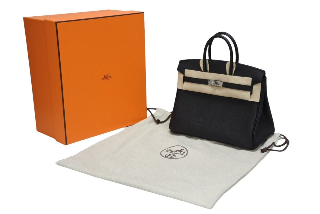 新品未使用 HERMES エルメス ハンドバッグ K刻印 バーキン25 ブラック シルバー金具トゴ 中古 4b009117