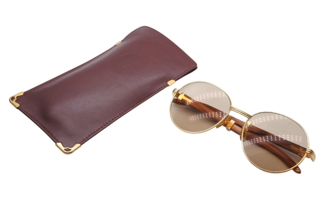 CARTIER カルティエ ウッドテンプル サングラス アイウェア サイズ55◻︎18 135 メタル ゴールド シルバー 美品 中古 4b009123