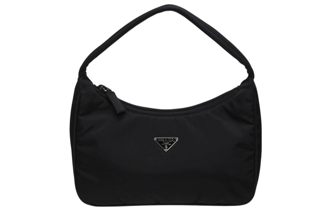 極美品 PRADA プラダ ホーボー ハンドバッグ ワンショルダーバッグ MV515 トライアングルロゴ ナイロン ブラック 中古 4b009128