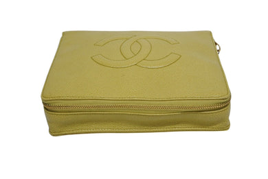 CHANEL シャネル ココマーク コスメポーチ 5番台 キャビアスキン マスタード ゴールド金具 極美品 中古 4b009133