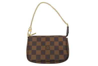極美品 LOUIS VUITTON ルイヴィトン ダミエ ミニ ポシェット アクセソワール ポーチ N58009 ブラウン ゴールド金具 中古 4b009193