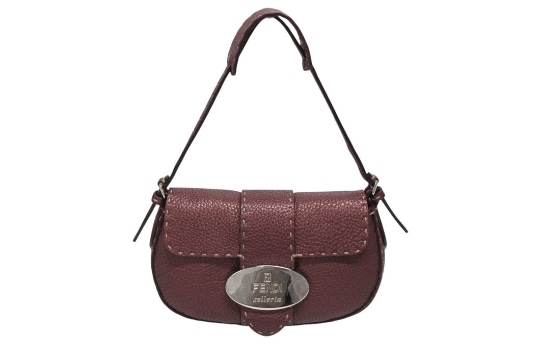 極美品 FENDI フェンディ CELERIA セレリア ワンショルダーバッグ 8BR430 ホーボー レザー メタリックボルドー シルバー金具 中古 4b009218