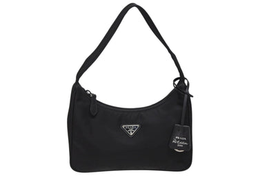 極美品 PRADA プラダ ホーボー ハンドバッグ ワンショルダーバッグ MV515 トライアングルロゴ ナイロン ブラック 中古 4b009221